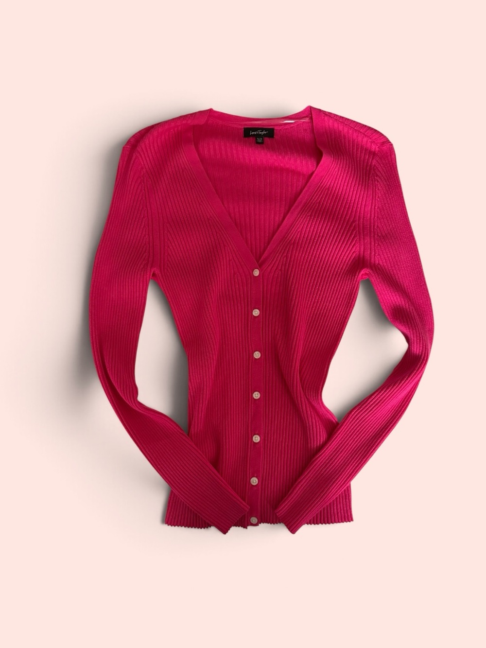 Lord & Taylor Vibrant Fuchsia Ribbed Button-Front Cardigan